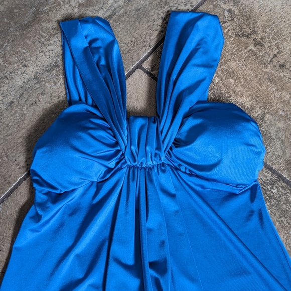 Jewel Toned Vibrant Blue Silky Party Holiday Dress Size S Blue - Picture 4 of 12